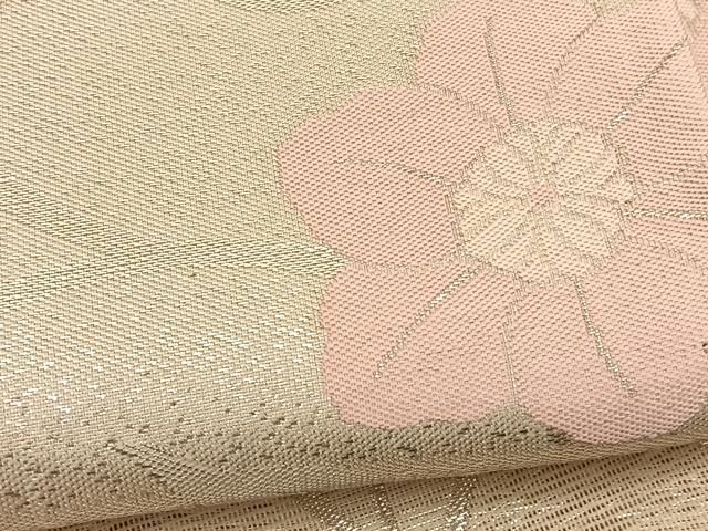 平和屋着物＊夏物　西陣　六通柄袋帯　草花文　銀糸　正絹　逸品　BAAV5367hv 平和屋着物＊夏物 西陣 六通柄袋帯 草花文 銀糸 正絹 逸品 BAAV5367hv