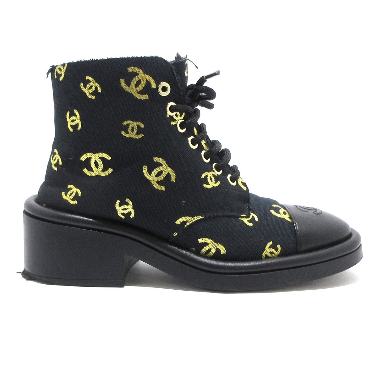 CHANELショートブーツ CHANEL(シャネル) ショートブーツ 36 C G39093 黒×ゴールド