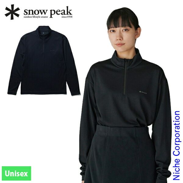 スノーピーク Pe|Wo ハイブリッドハーフジップTシャツ SW-24AU018 BK ブラック S
