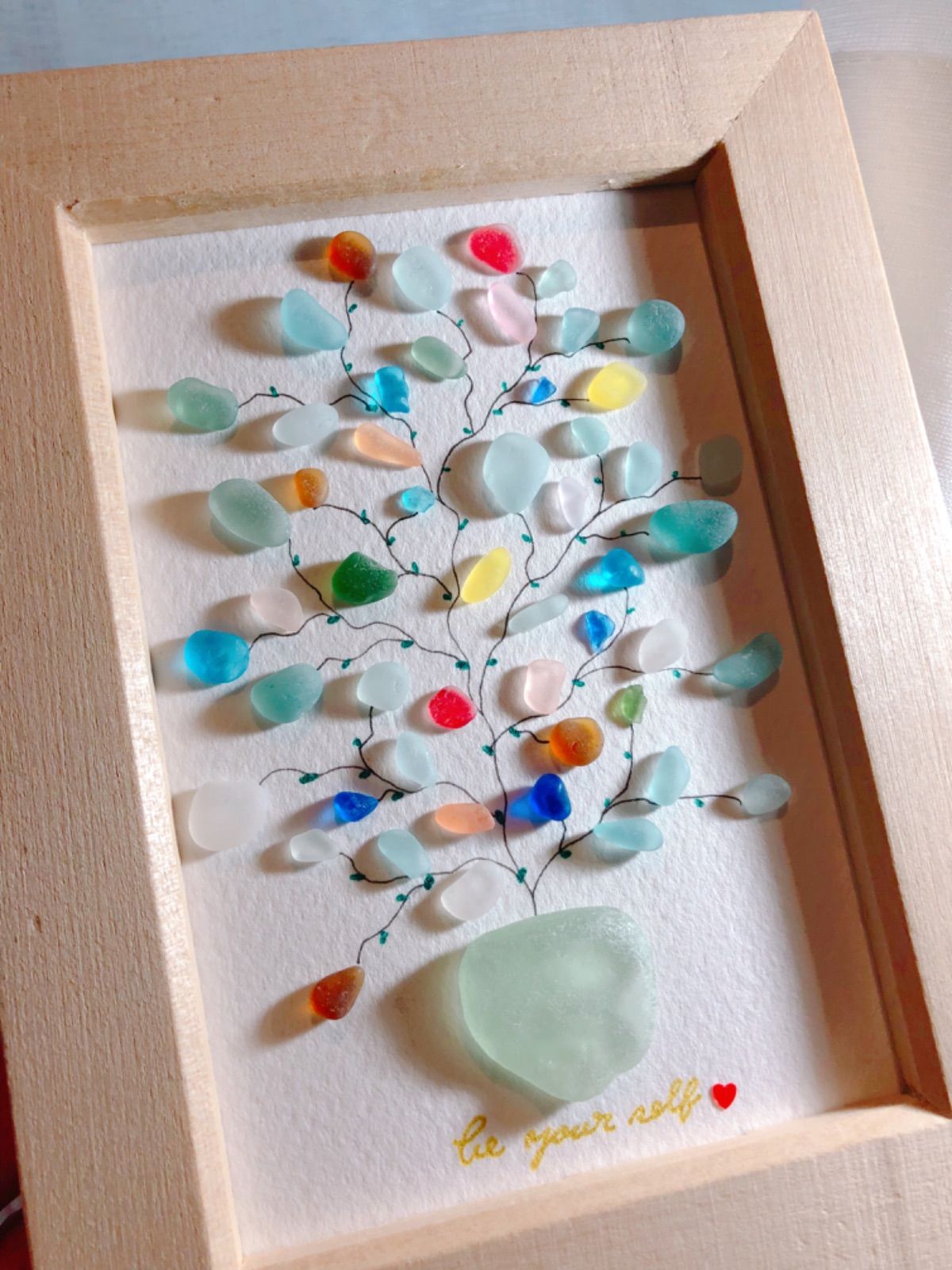 シーグラスアート☆虹とブルーの樹々