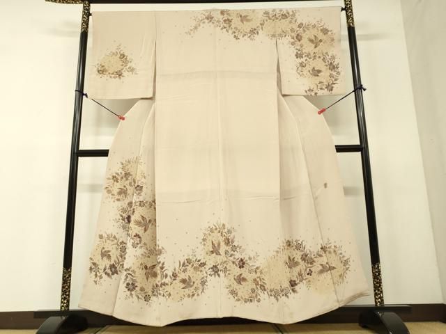 平和屋着物○山岡古都 訪問着 更紗花鳥唐草文 鬼しぼ縮緬 正絹 逸品