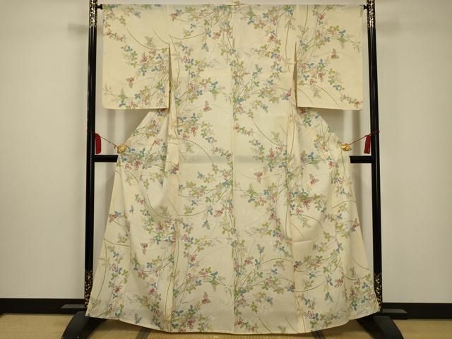 平和屋着物＊夏物 小紋 絽 流水草花文 洗える着物 AABA5623sx