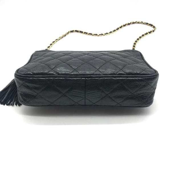 良品 CHANEL シャネル ココマーク 本リザード フリンジ チェーン ショルダー バッグ ブラック m10031 CHANEL - 良品 CHANEL シャネル ココマーク 本リザード フリンジ