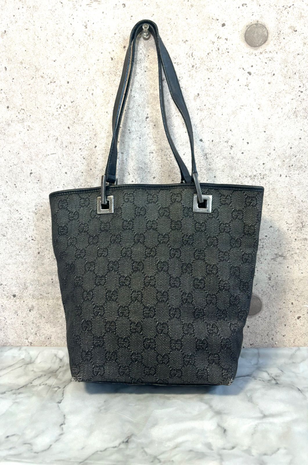 グッチGUCCI ミニトートバッグ 31244 001998 GGキャンバス レザー ブラック GG柄 ハンドバッグ 現状品