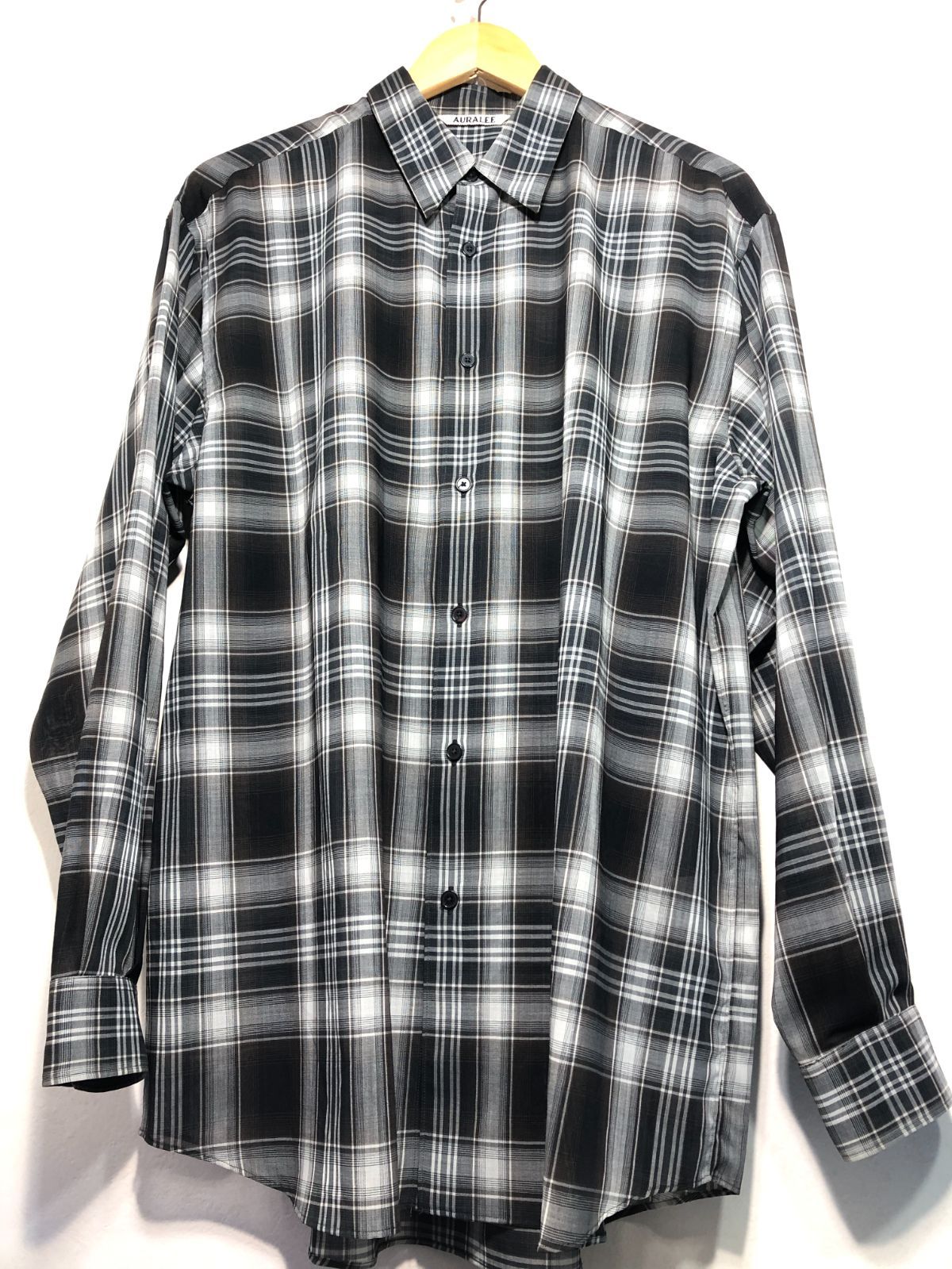 010112 AURALEE WOOL RECYCLED POLYESTER CLOTH SHIRTS 5 長袖 ウール リサイクルド チェック シャツ オーラリー A21AS01EM