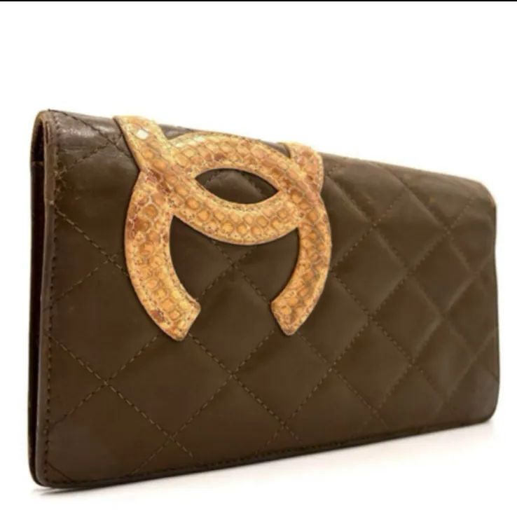 CHANEL シャネル 長財布 カンボンライン ココマーク パイソン 蛇柄 ラムレザー マトラッセ バイ カーキ オレンジ 詳細ブランド名 CHANEL シャネル 商品名 長財布