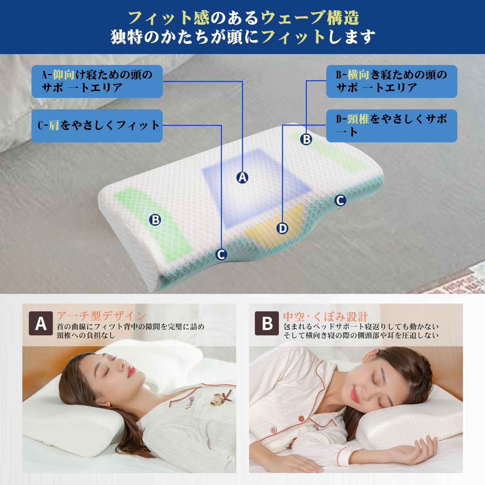 ジャストフィット pillow 頭・首・肩を自然にサポート カバー洗濯可 低 