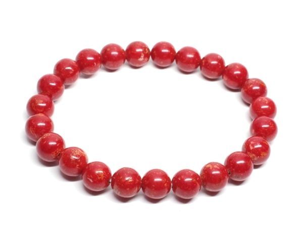 新品K18YG赤珊瑚ブレスレット4.5mm 赤珊瑚 ブレスレット 8mm 染め (Mサイズ) 鮮赤色 紅珊瑚