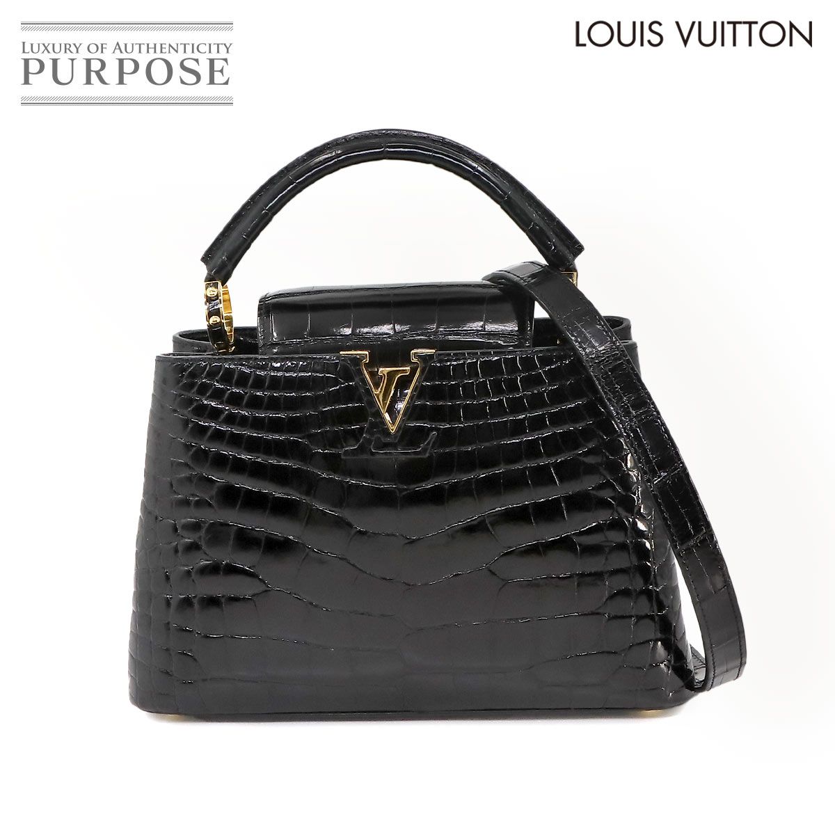 新品同様 ルイ ヴィトン LOUIS VUITTON クロコダイル ブリリアント カプシーヌ BB 2way ハンド ショルダー バッグ ブラック 90235646