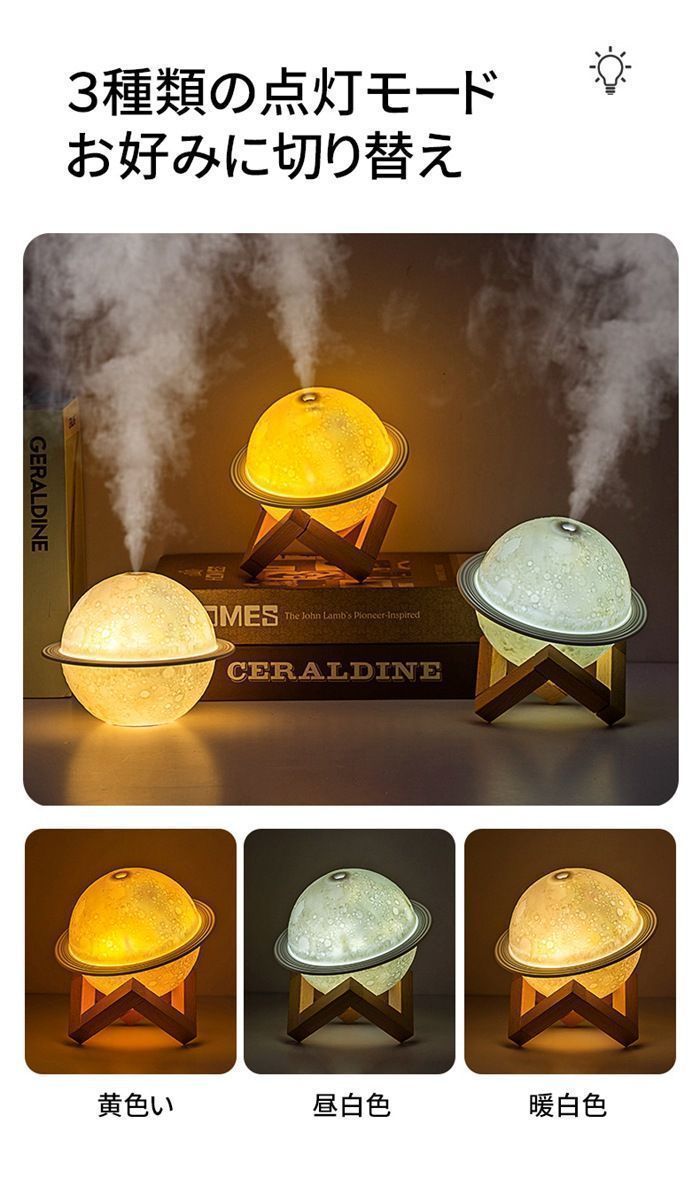 惑星 静音加湿器 ナイトライト 1台3役 惑星加湿器 ライト 【公式通販】