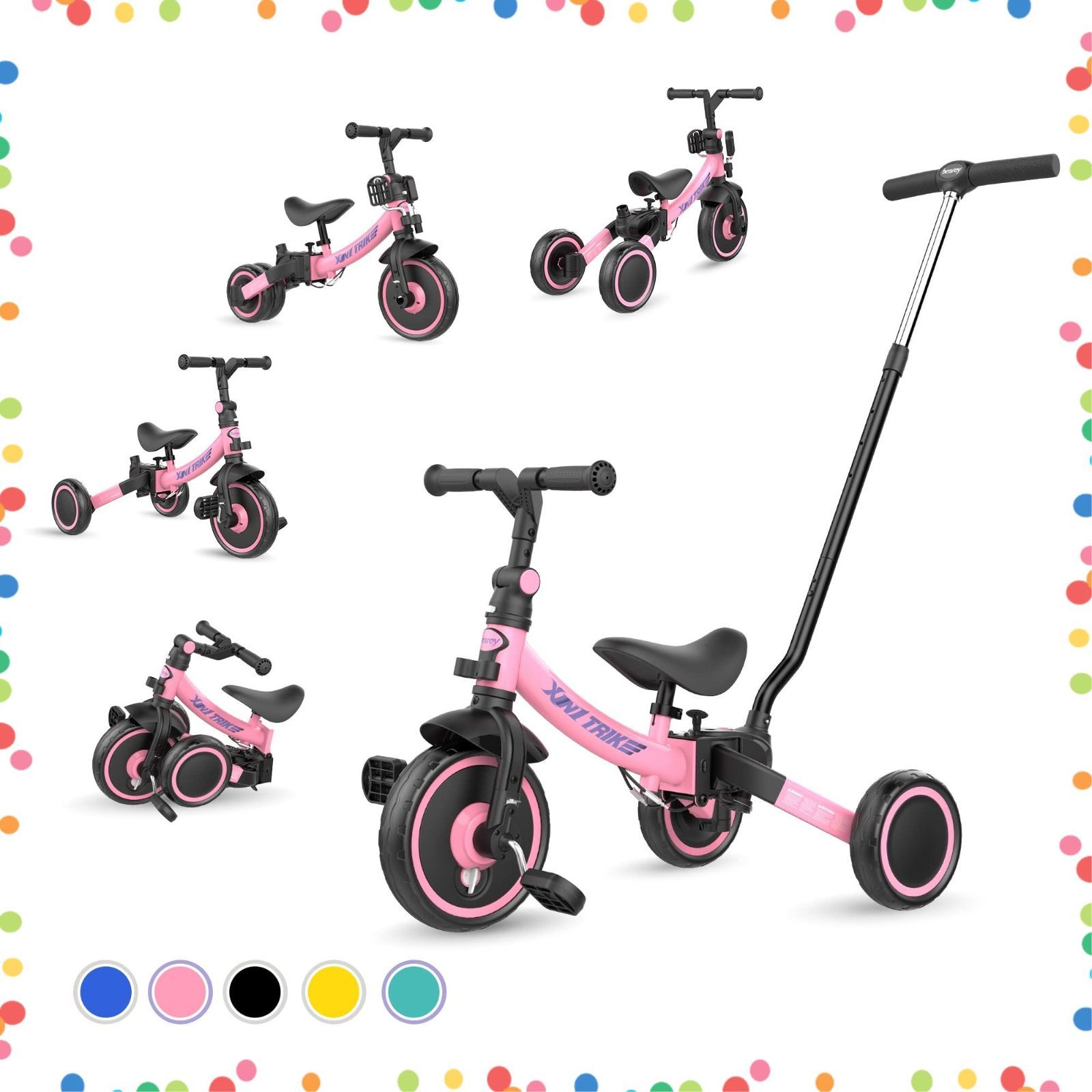 セール ランニングバイク ベビーカー かじとり 手押し棒 1歳から5歳まで 三輪車 折りたたみ 軽量 XIN1 ハンドル 調整 子供用三輪車 誕生日プレゼント お祝いギフト besrey ピンク