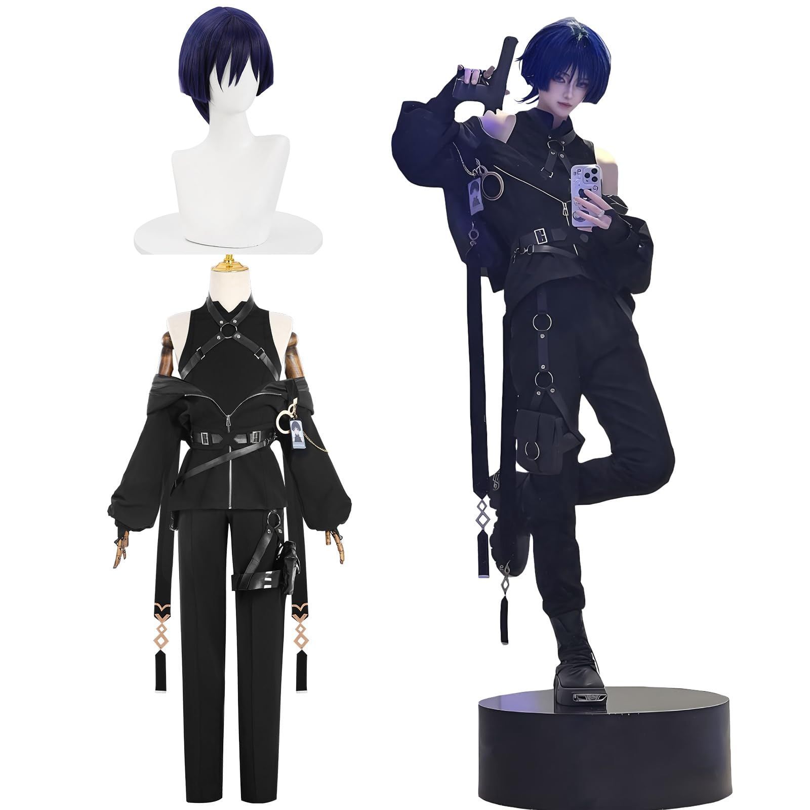 スカラマシュ/散兵コスプレ衣装セット ウィッグ付き 散兵 コスプレ ウィッグ付き 原神 国崩 放浪者 スカラマシュ 黒