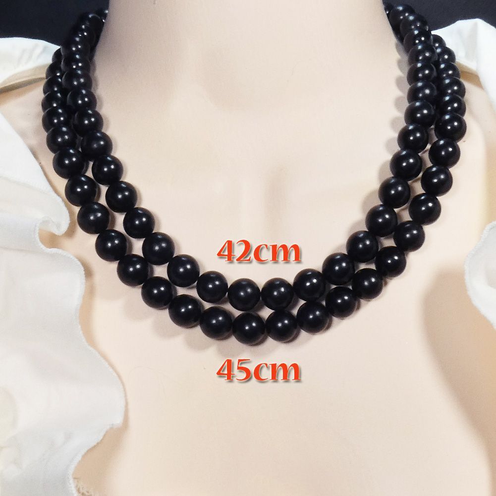 天然 ジェットネックレス・イヤリングorピアスセット10mm45cm