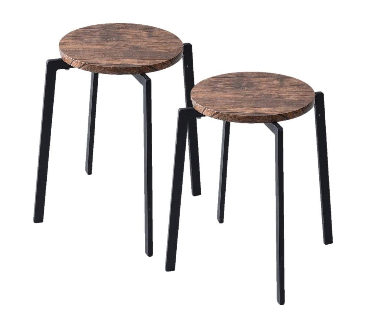 山善 YAMAZEN スタッキング スツール 幅33.5×奥行33.5×高さ45cm 丸型 アンティーク調 完成品 アンティークブラウン|ブラック 2個組 FASS-3345ABR|SBK*2