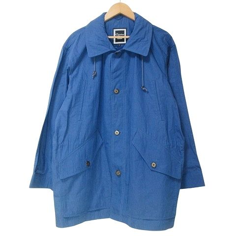 クリスチャンディオール Christian Dior Monsieur ロゴ釦 コート 上着 コットンナイロン インフード ウエストマーク L 青 ブルー IBO63 X