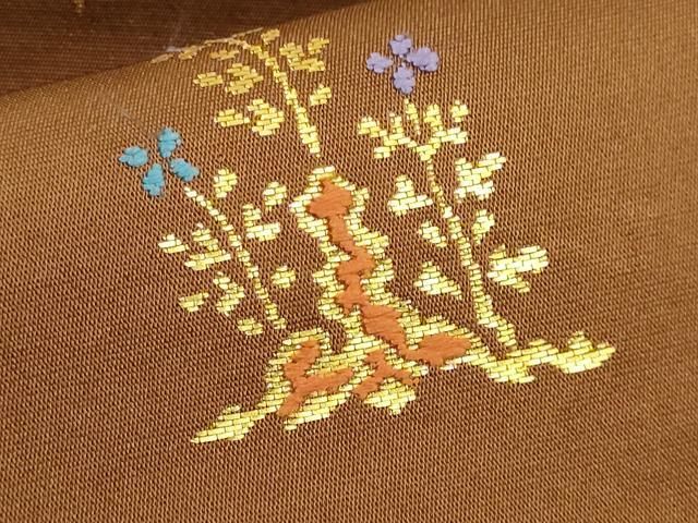 平和屋着物□極上 龍村美術織物 たつむら 九寸名古屋帯 騎猟文 柿茶色  