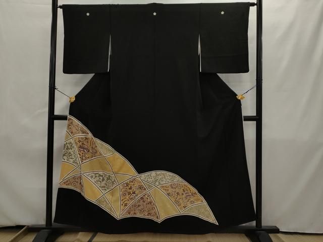平和屋着物□豪華黒留袖 駒刺繍 切嵌更紗花文 金彩 正絹 逸品
