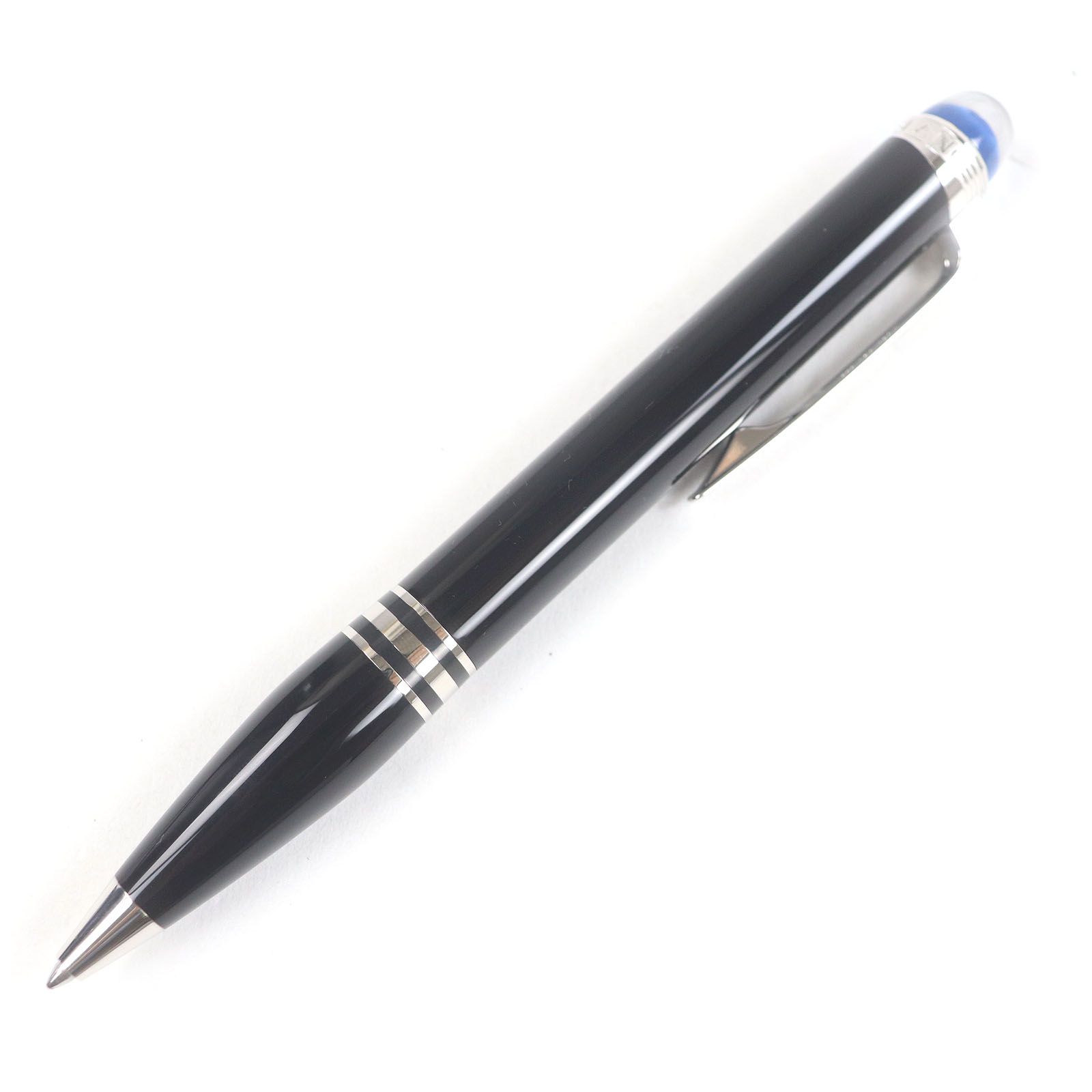 □MONTBLANC モンブラン 132509 スターウォーカー プレシャスレジン ホワイトスター ツイスト式 ボールペン ブラック シルバー 箱 保存袋付き ドイツ製 メンズ 筆記 済み