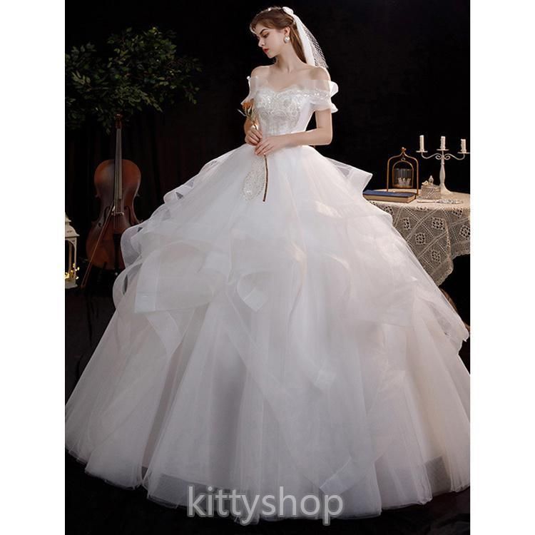 【値下げ】ウエディングドレス白二次会チュールaライン購入格安安い前撮りドレス披露宴海外挙式結婚式二次会パーティロングドレス演奏会大人ピアノ袖あり ウエディングドレス白二次会チュールaライン購入格安安い前撮りドレス