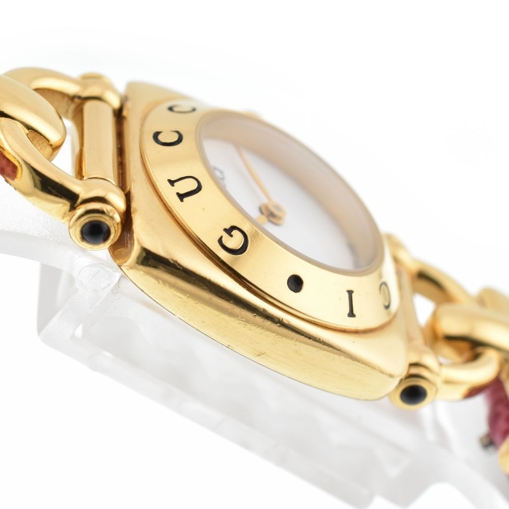 GUCCI 6300L ホースビット ホワイトダイアル 金属ブレス レディース GUCCI グッチ ホースビット ロゴベゼル 6300L ホワイト×ゴールド
