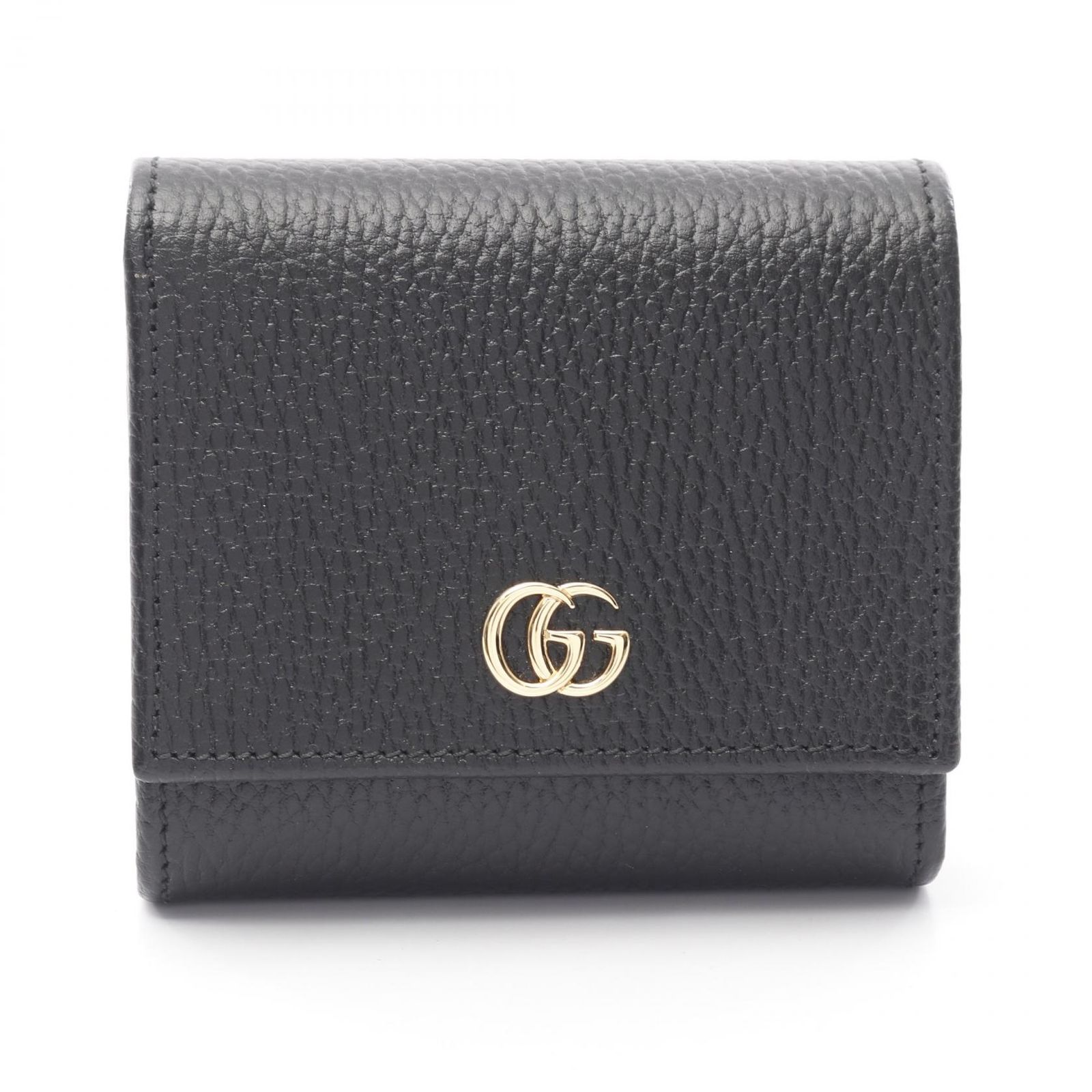 グッチ GUCCI 二つ折り財布 ダブルG バイ スモール ウォレット GGマーモント 598587 ブラック レザー ダブルG 二つ折り財布 レディース Used A