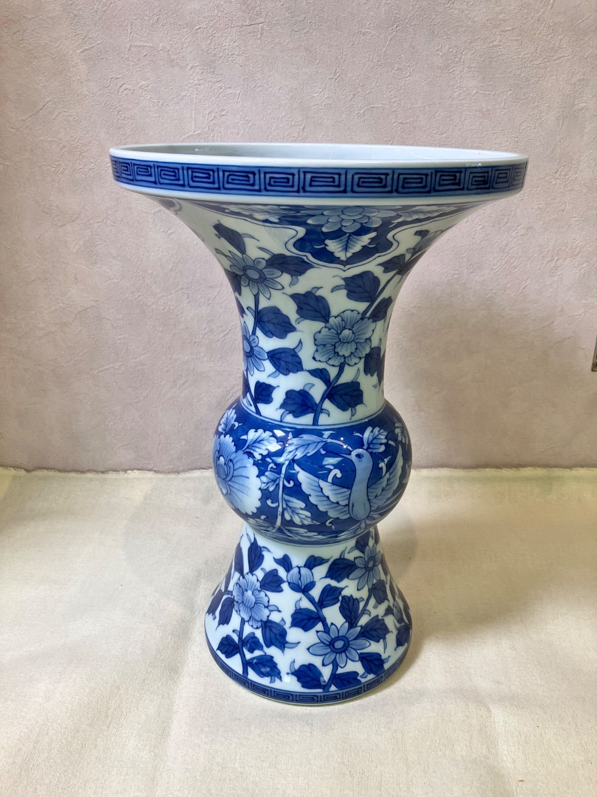 華山製陶 染付山水 環耳花瓶 高さ約20cm 口径約10cm 華山製陶花瓶 華山製陶 染付山水 環耳花瓶 高さ約