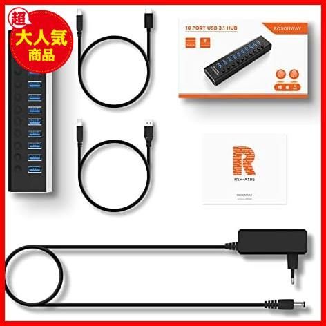 超大特価！】☆black☆ ROSONWAY USB ハブ 3.1 Gen2 10Gbps 10ポート