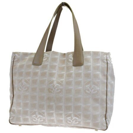 【中古】 シャネル CHANEL ニュートラベルライン トートバッグ ショルダー ハンド ココマーク ベージュ ジャカード レザー 68EJ441