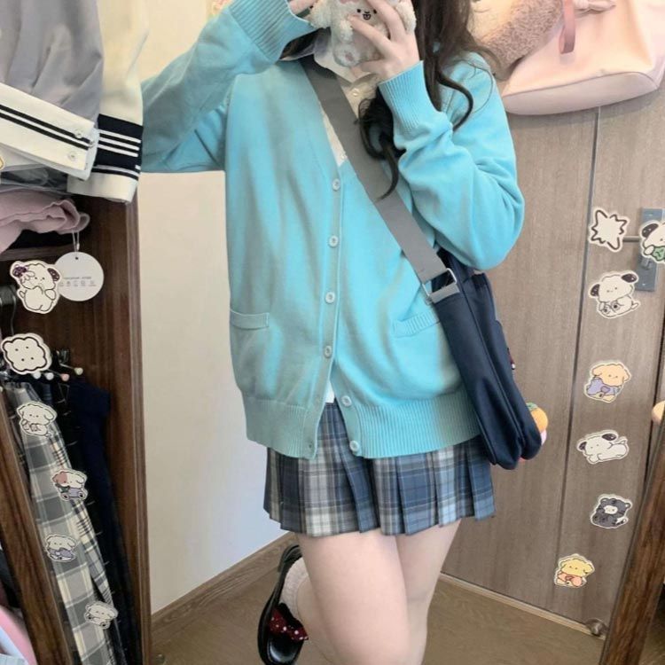  スクールカーディガン 学生 制服 長袖 スクール ニット セーター ニットカーディガン 春夏 秋冬 女子 学校 高校生 中学生 通学 無地 Vネック スクールセーター JK制服 学生服 レディース シ zjjj 1931 半袖 カーディガン ボレロ アンサンブル