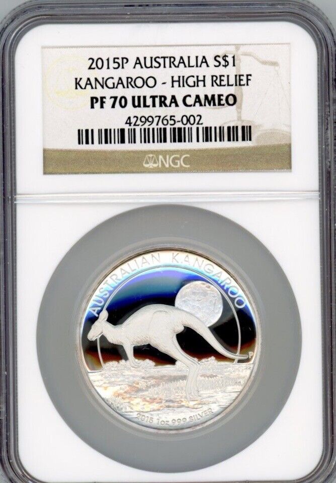 KANGAROO 2015P ATRALIA HIGH RELIEF SILVER COIN NGC $1 PF 70 ULTRA CAMEO