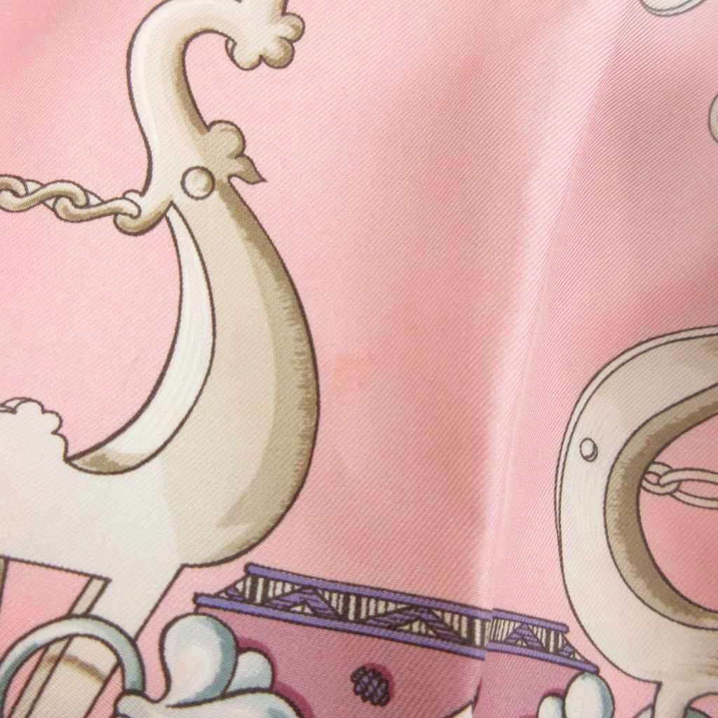 エルメス HERMES 馬銜と鎖 カレ90 スカーフ 大判 シルク ピンク