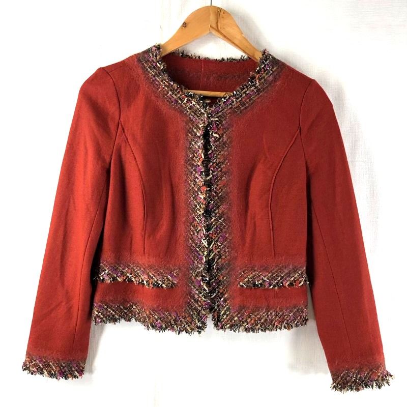 アナイ ANAYI ジャケット フリンジデザイン ウール混 レッド系 36サイズ 925264