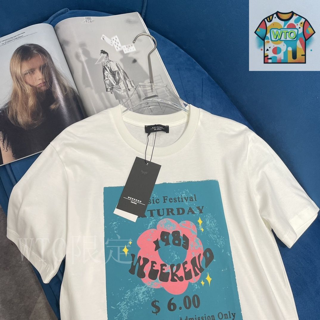 人気商品 MAXMARA リボンロゴTシャツ グラフィック プリントT コリブリ] ピュア コットン プリント Tシャツ, black | 