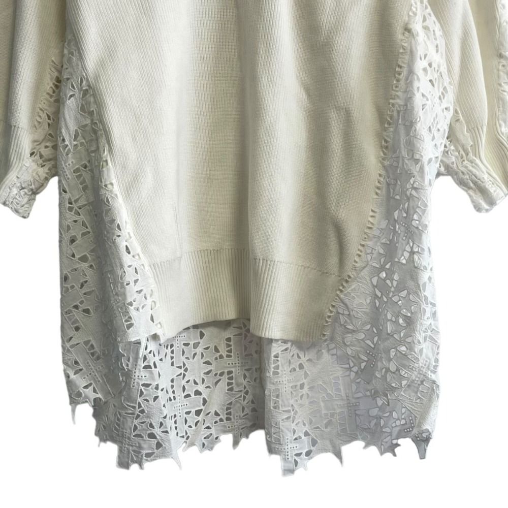 sacai - 美品 21SS sacai サカイ Embroidery Lace Knit Pullover 五分袖 バックスター レース ニット プルオーバー セーター 1 ホワイト レディース 古着 中古 USED 美品 21SS sacai サカイ Embroidery Lace Knit Pullover 五分袖