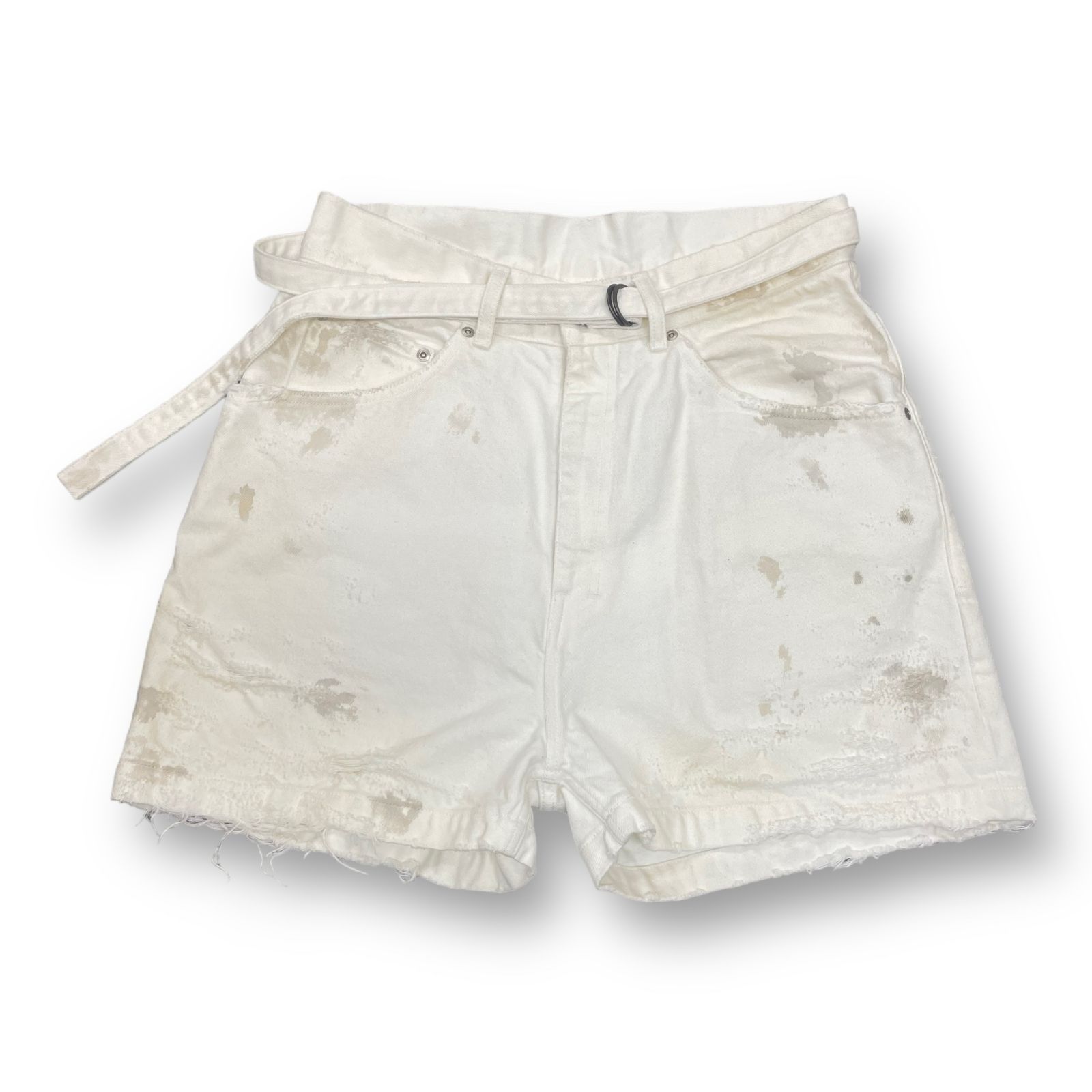 定価33000円 ANCELLM 23SS CRASH DENIM SHORTS クラッシュ ホワイト