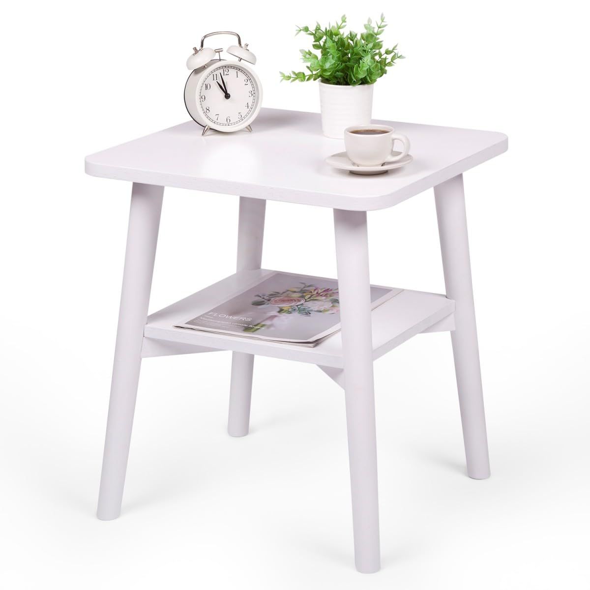 VaLaVie サイドテーブル コーヒーテーブル コーナーテーブル 2段 天然木 木製 棚付 リビングテーブル