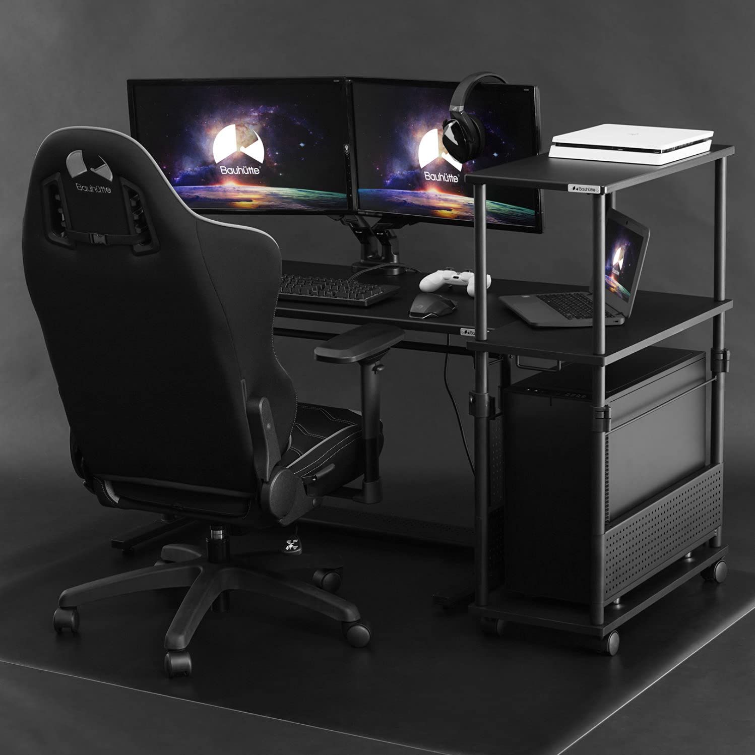 Bauhutte バウヒュッテ 昇降式 L字デスク スタンダード パソコンラック pcラック 幅 32 × 奥行 67 高さ 57~78 cm ブラック BHD-670H-BK