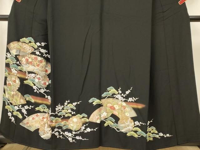 平和屋着物□豪華黒留袖 駒刺繍 地紙雪輪飛鶴吉祥花文 暈し染め