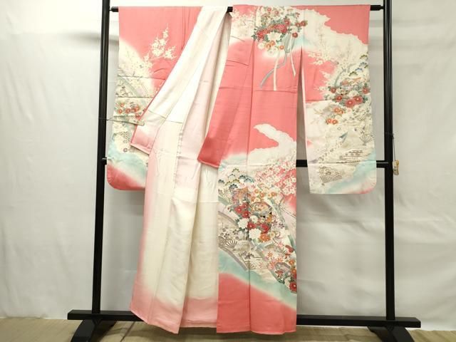 平和屋着物○訪問着 友禅 作家物 吉祥地紙鼓草花文 暈