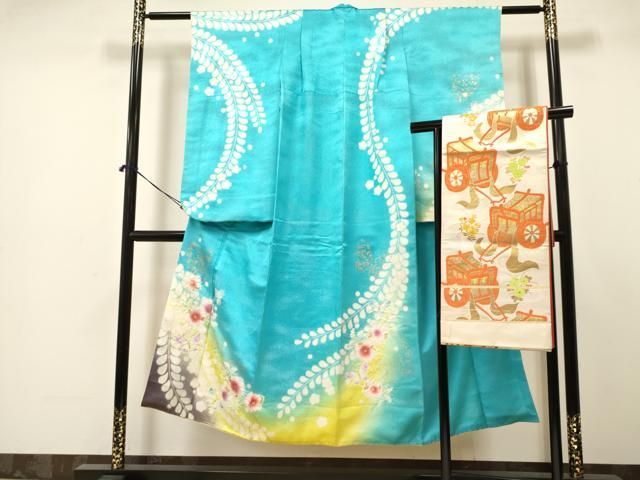 新作，新作登場 平和屋着物∵女の子　十三参り　子供　祝着・袋帯セット　絞り　辻が花　舞蝶文　暈し染め　金彩　逸品　DAAR6462ma 着物・着物ドレス