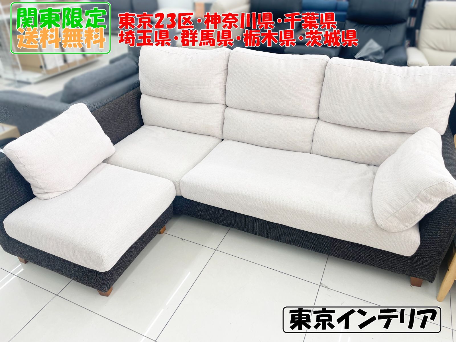 関東地域限定販売東京インテリア L字ソファー(H93×D84(145)×W206cm)H256