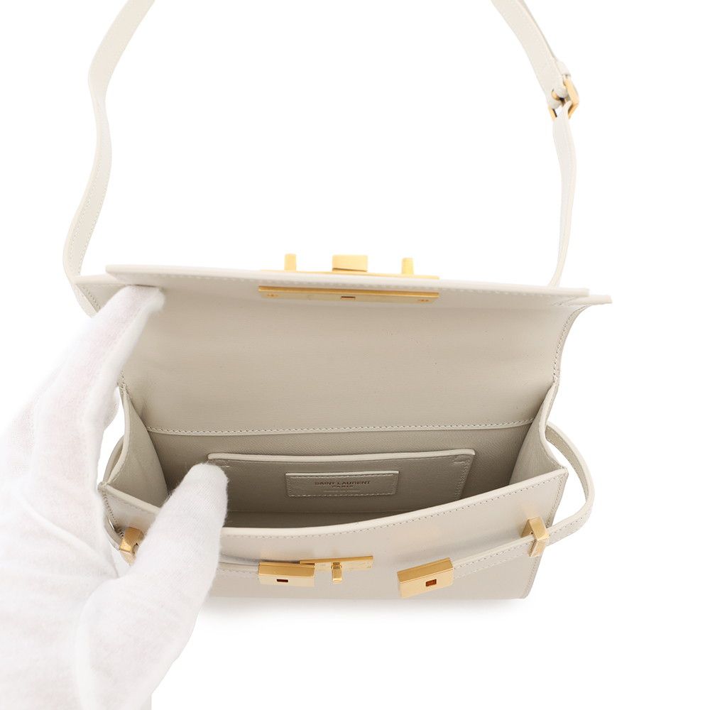 SAINT LAURENT マンハッタン ミニ レザー ショルダーバッグ 白 SAINT