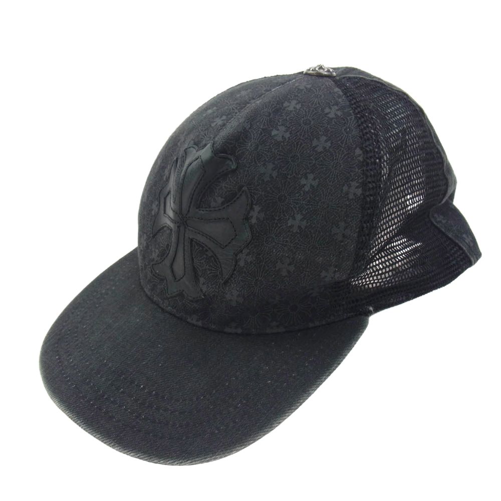 CHROME HEARTS クロムハーツ（原本無） CHプラス レザーパッチ プリント クロスボール メッシュ キャップ ブラック系【中古】 CHROME HEARTS クロムハーツ（原本無） CHプラス レザーパッチ