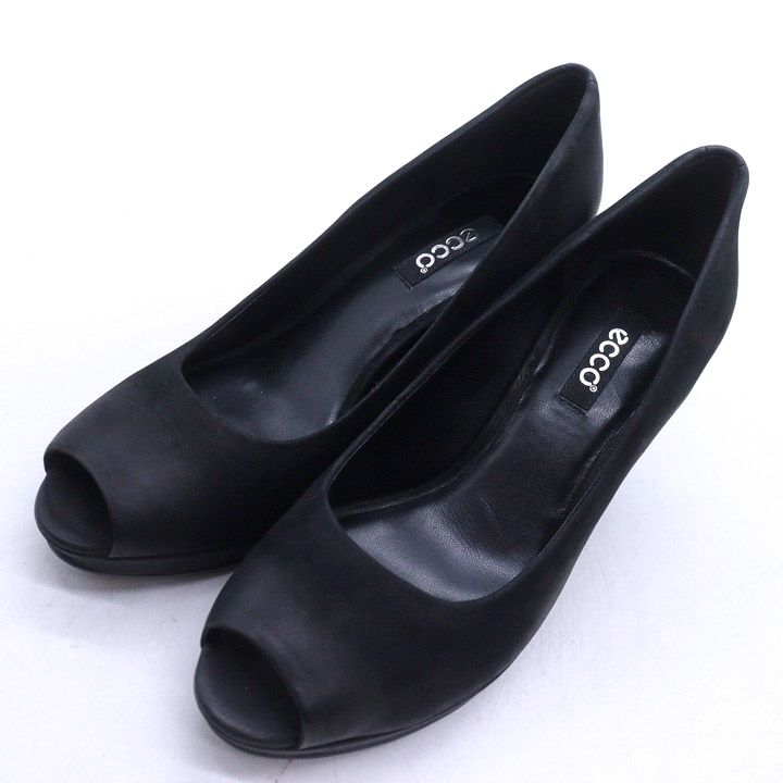 【美品】ecco エコー パンプス フラットシューズ リボン レザー 黒 38 EC012BW006536_thumb.jpg