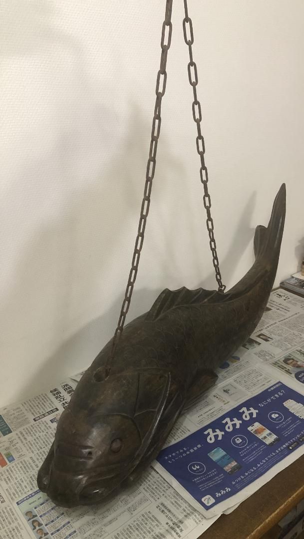 アンティーク 自在鉤 木彫 囲炉裏 魚横木 インテリア 特大 ＃699
