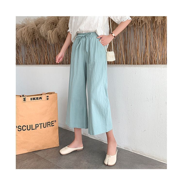 FDGFJ] ハイウエスト ワイドパンツ レディース ロング ズボン パンツ 綿麻 ストレート クロップドパンツ 可愛い 体型カバ MeipingQu  レディース ワイドパンツ 九分丈 春夏秋 無地 リボン ガウチョパンツ 美脚 シンプル 体型カバー ハイウエスト MeipingQu] ワイドパンツ  ... [MeipingQu] ワイドパンツ レディース 春 夏 春夏 黒 白 ガウチョパンツ コットンパンツ クロップドパンツ ハーフパン