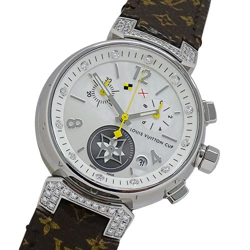 ルイヴィトン LOUIS VUITTON 腕時計
 シェル文字盤 タンブール クォーツ QZ Q12MS シルバー