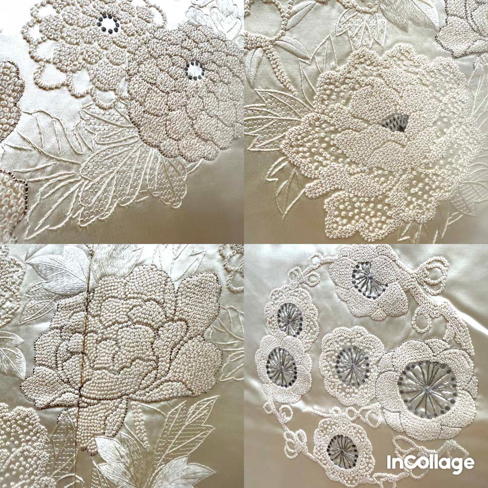 白打掛 中国三代刺繍 相良刺繍 サガラ刺繍 汕頭刺繍 スワトウ刺繍 正絹 裄65.5cm 身丈190cm 結婚式 花嫁衣装 Mサイズ 4287 白打掛 中国三代刺繍 相良刺繍 サガラ刺繍 汕頭刺繍 スワトウ刺繍 正絹