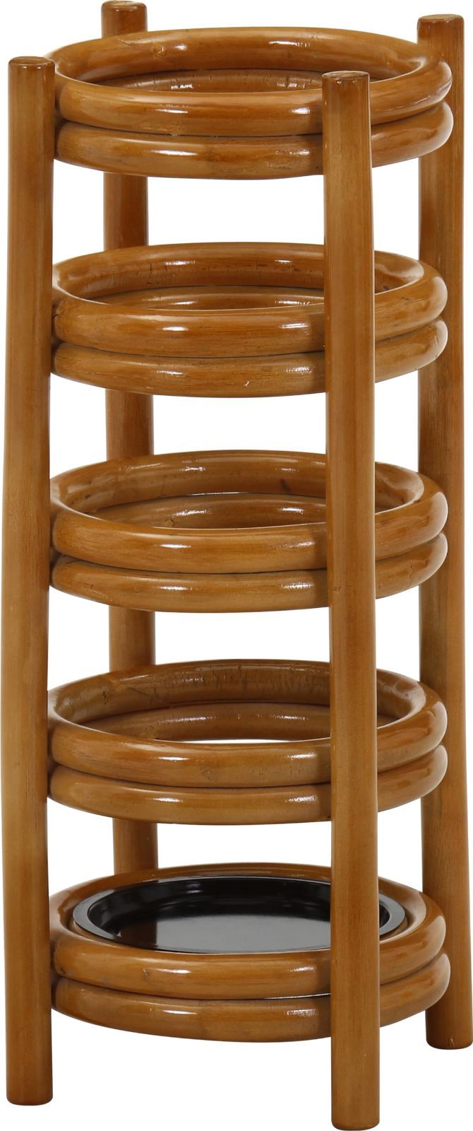 ラタンと木製の円柱型収納ラック 籐家具 飾り棚