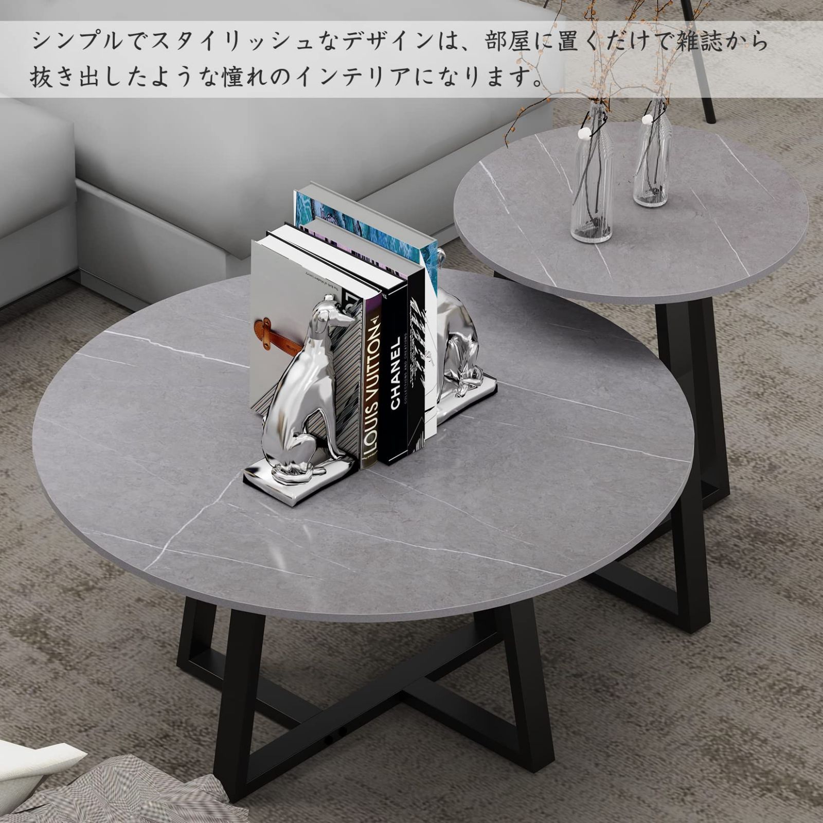 【送料無料】 新着商品 大小 2個セット 焼結石 石材 大理石柄 ネストテーブル ローテーブル センターテーブル グレー リビングテーブル 大きめ unho 家具 おしゃれ モダン インテリア ソファテーブル メンテナンス済み